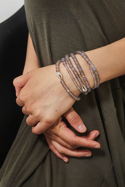 S925レッドアゲートビーズロングネックレス　B4376