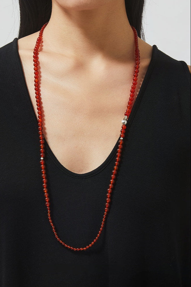 S925紅瑪瑙珠長項鍊 B4376