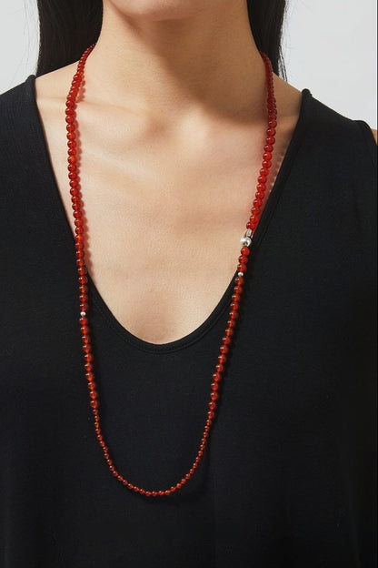 S925紅瑪瑙珠長項鍊 B4376