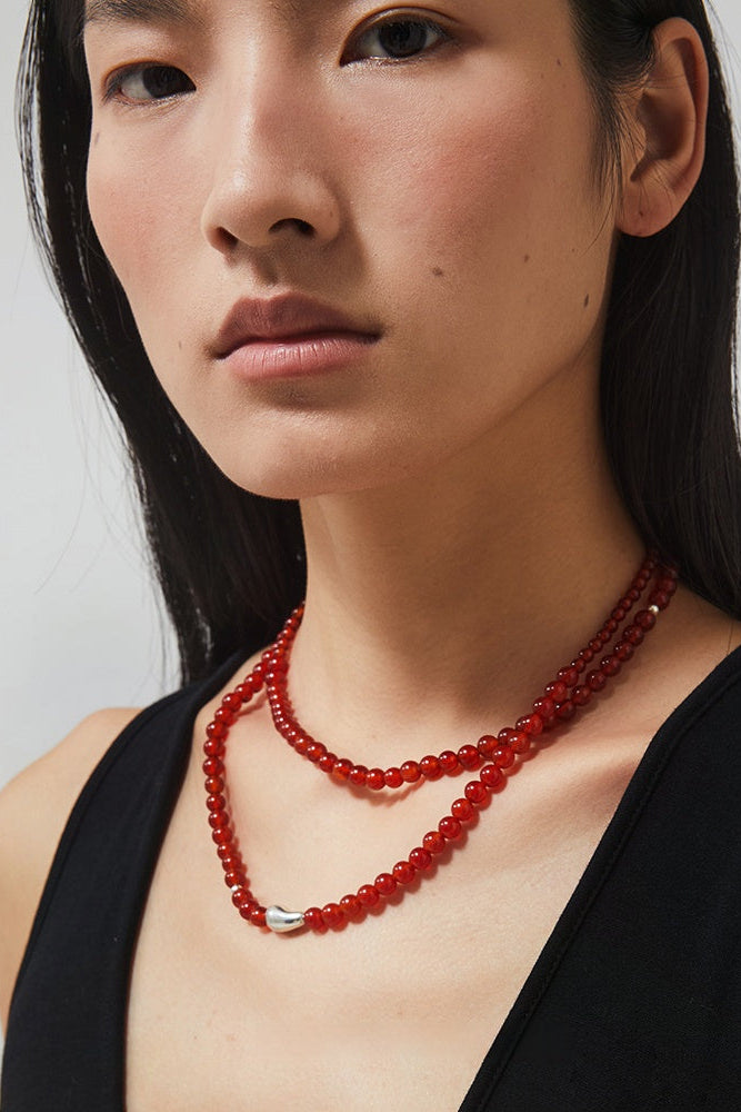 S925紅瑪瑙珠長項鍊 B4376