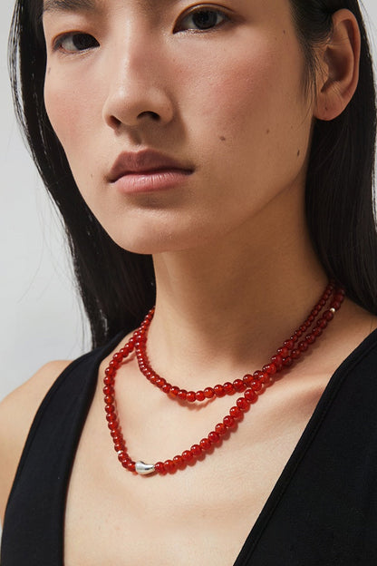 S925紅瑪瑙珠長項鍊 B4376