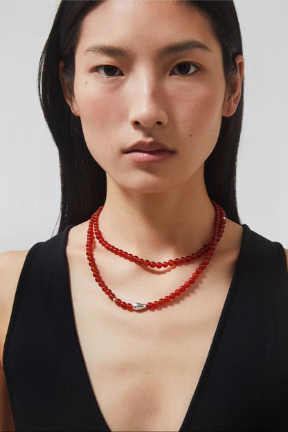 S925紅瑪瑙珠長項鍊 B4376