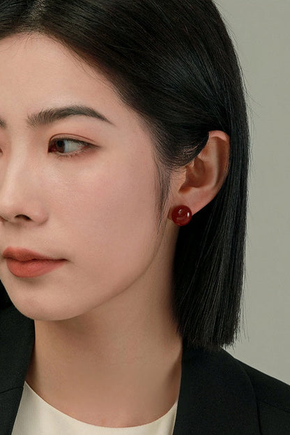 S925レッドアゲートスタッドピアス　B4383