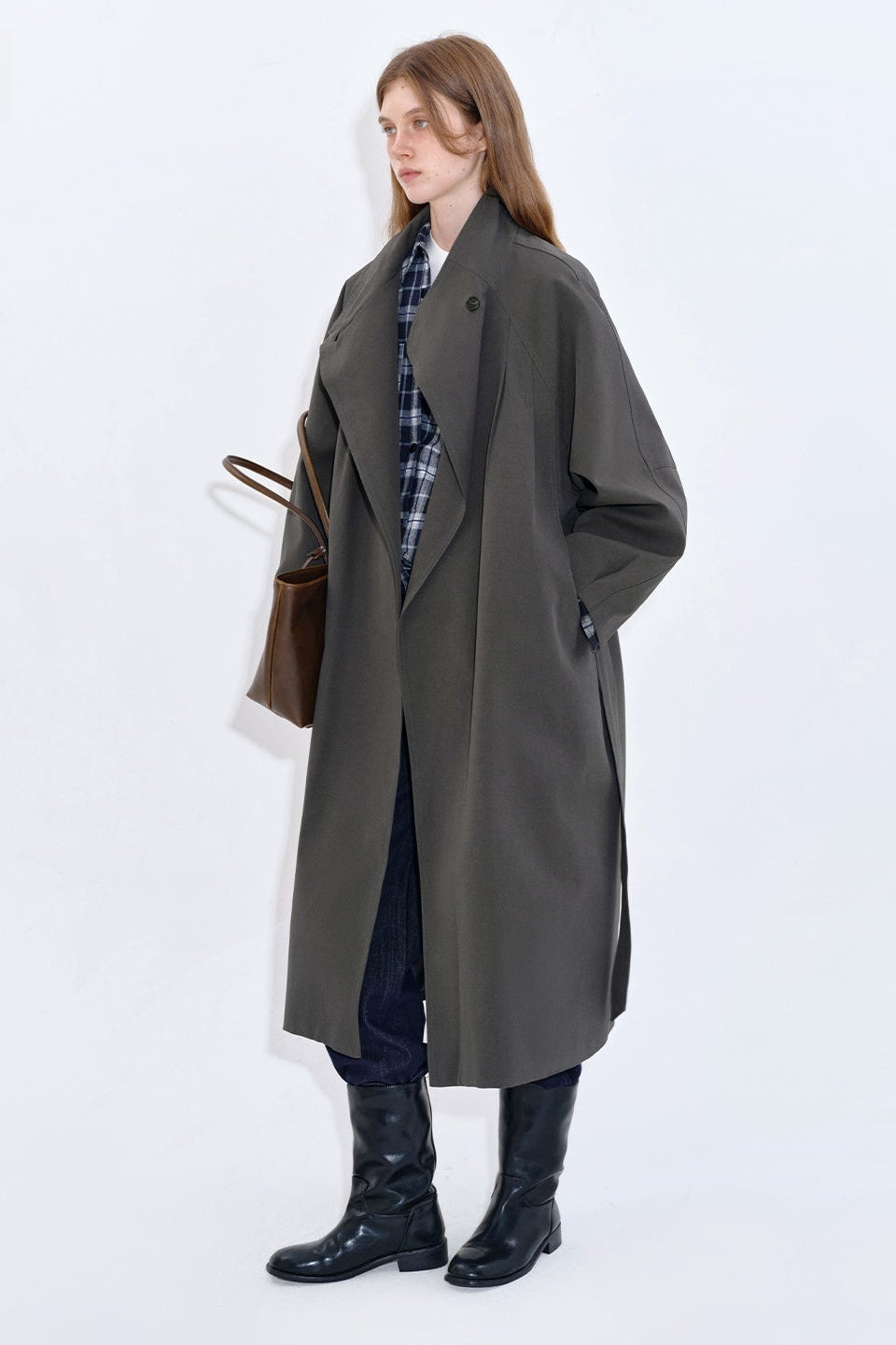 Stand collar long windbreaker coat B4397