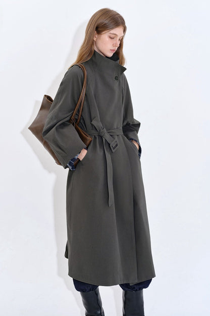Stand collar long windbreaker coat B4397