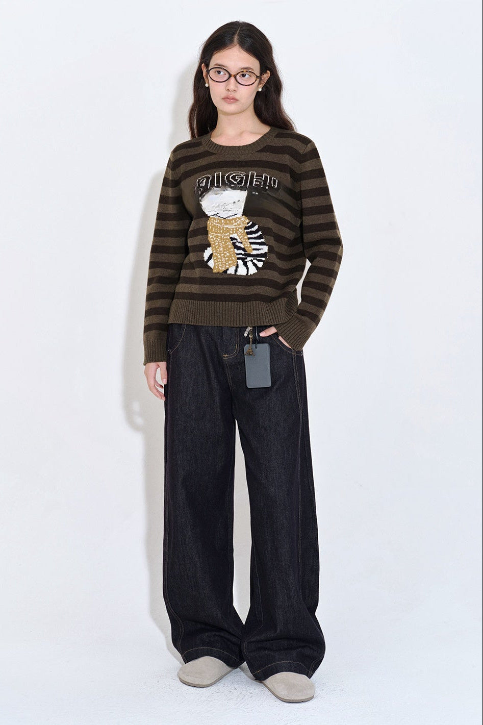 扣環撞色壓線牛仔褲 B4398