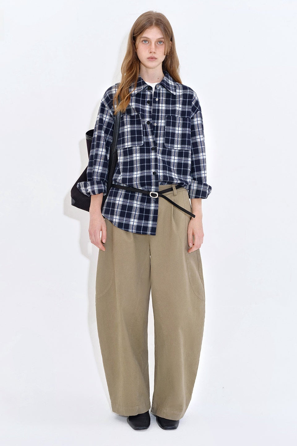 格紋撞色寬鬆襯衫 B4403