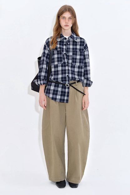 格紋撞色寬鬆襯衫 B4403