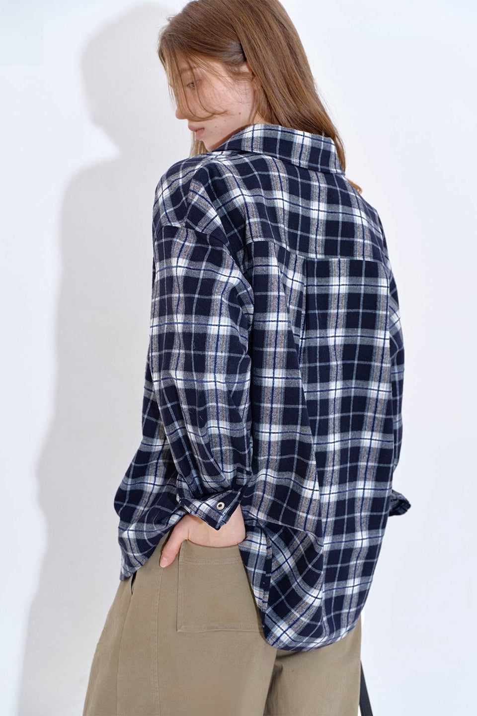 格紋撞色寬鬆襯衫 B4403