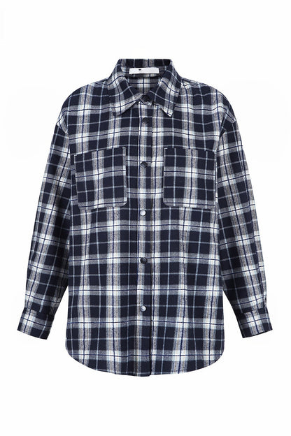 格紋撞色寬鬆襯衫 B4403