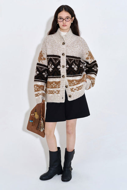 Isle Jacquard Knit High Neck Cardigan B4404