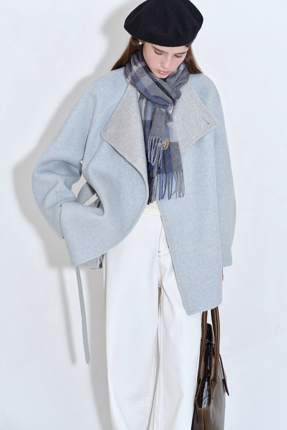 Reversible wool blend half coat B4406