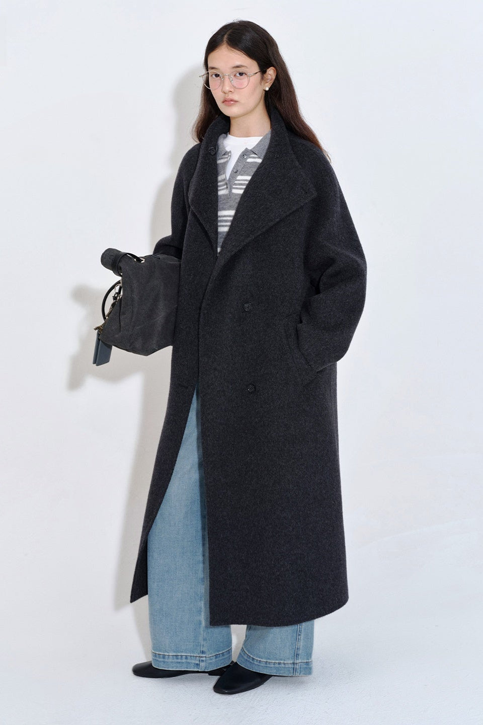 Minimalist wool stand collar double-face coat B4407