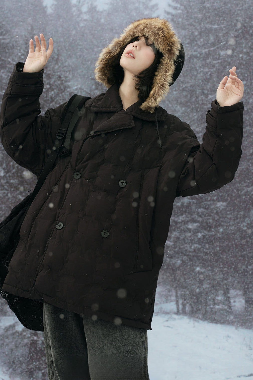 Suit collar mid-length down jacket B4431