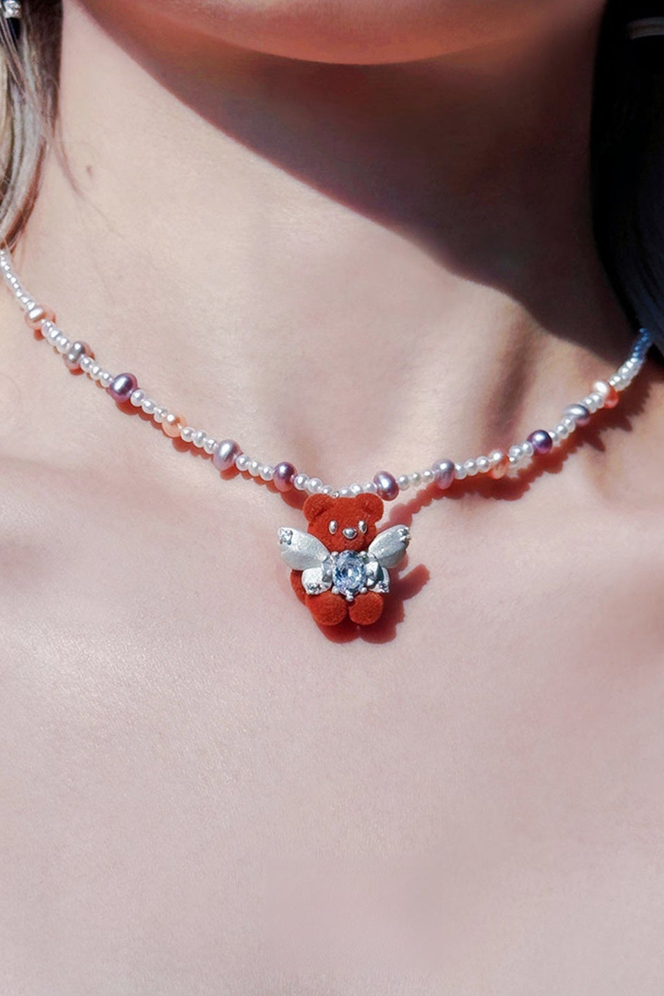 可愛植絨S925鏈條小熊項鍊 B4461