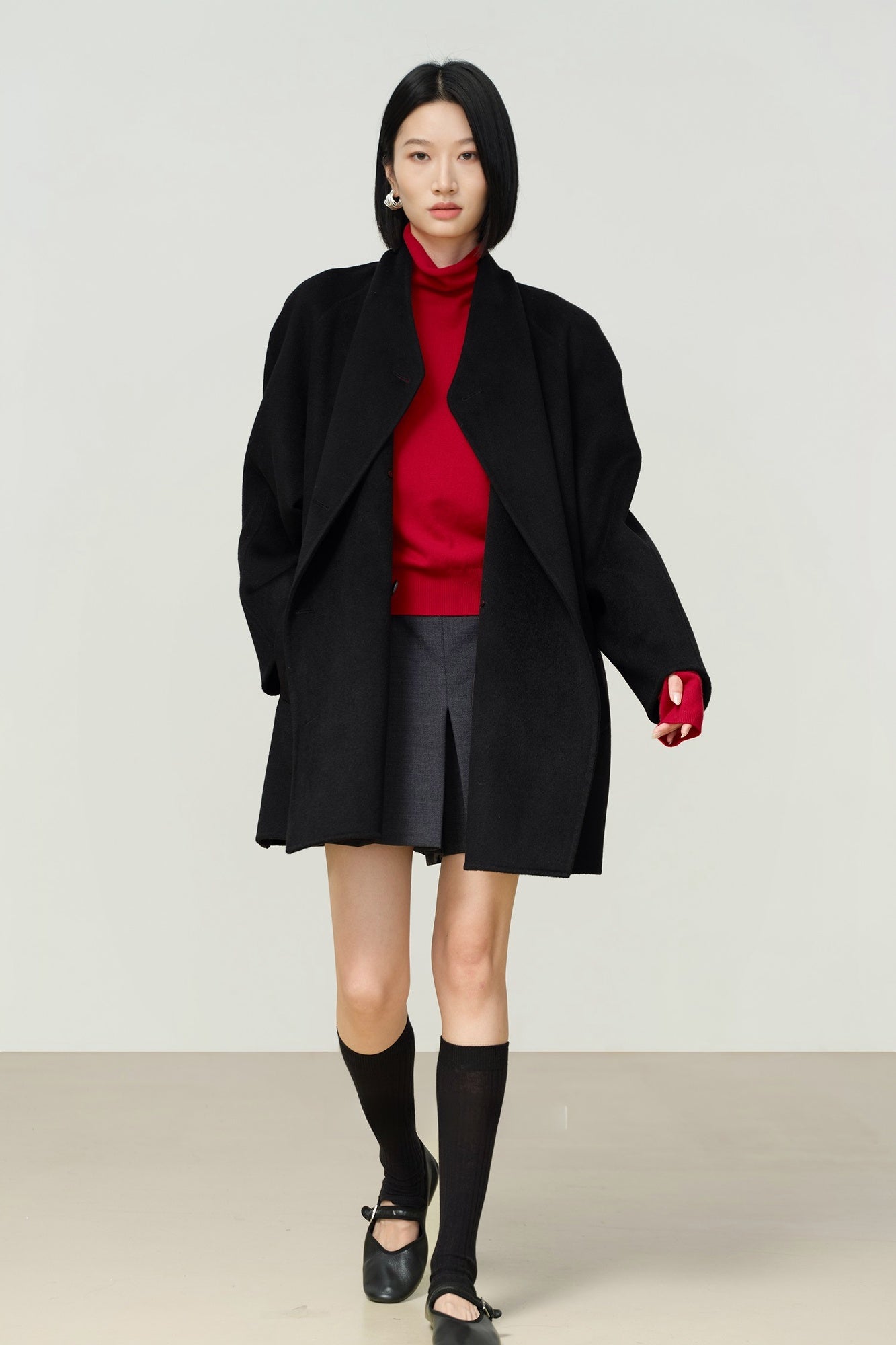 羊絨羊毛高領短袖毛衣，附袖套 B4482