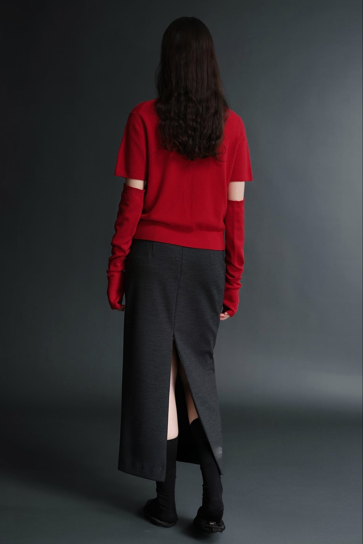 羊絨羊毛高領短袖毛衣，附袖套 B4482