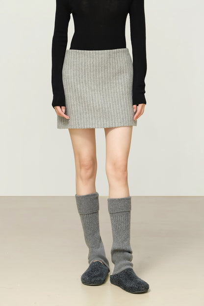 美麗諾羊毛粗呢條紋迷你裙 B4485