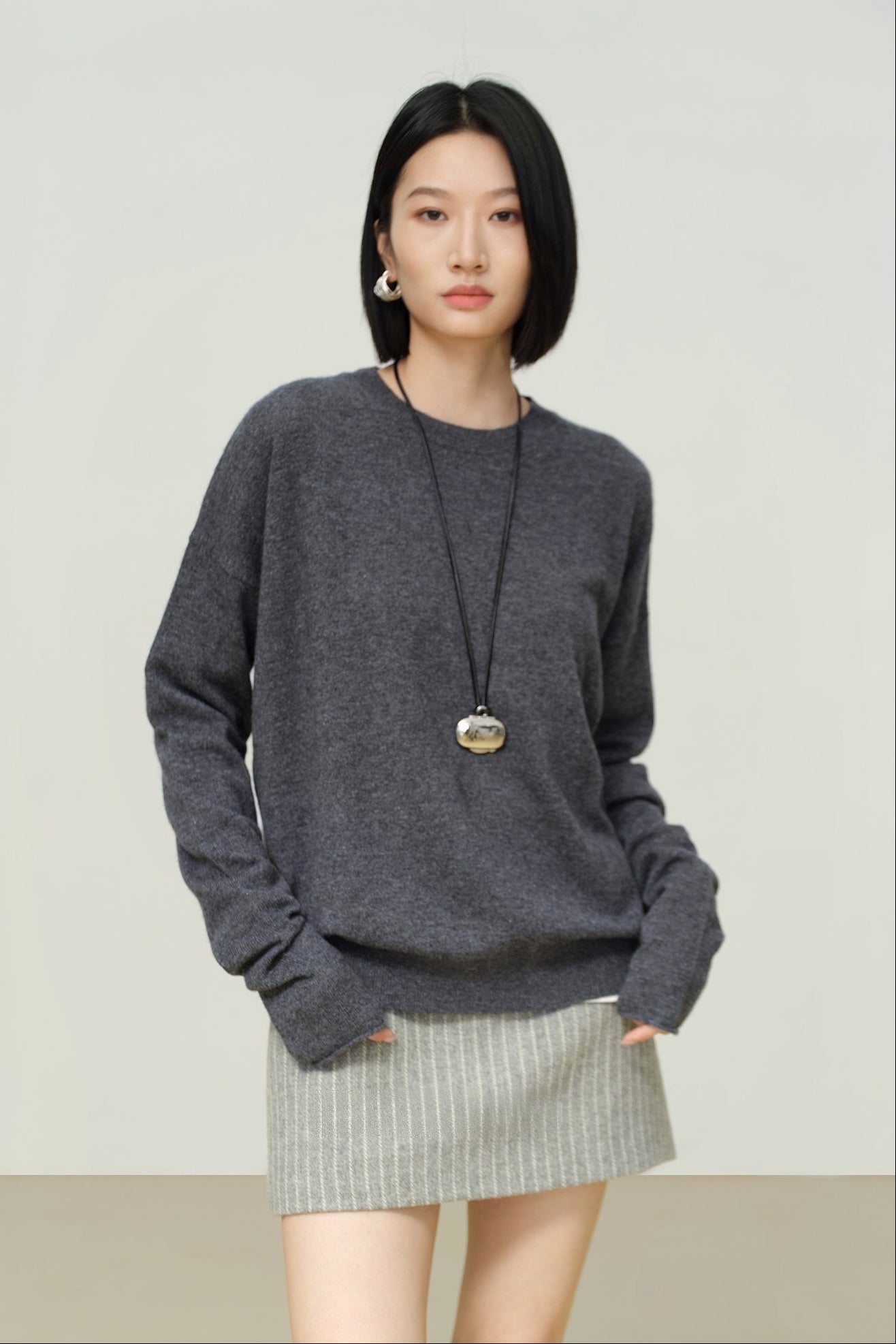 美麗諾羊毛粗呢條紋迷你裙 B4485