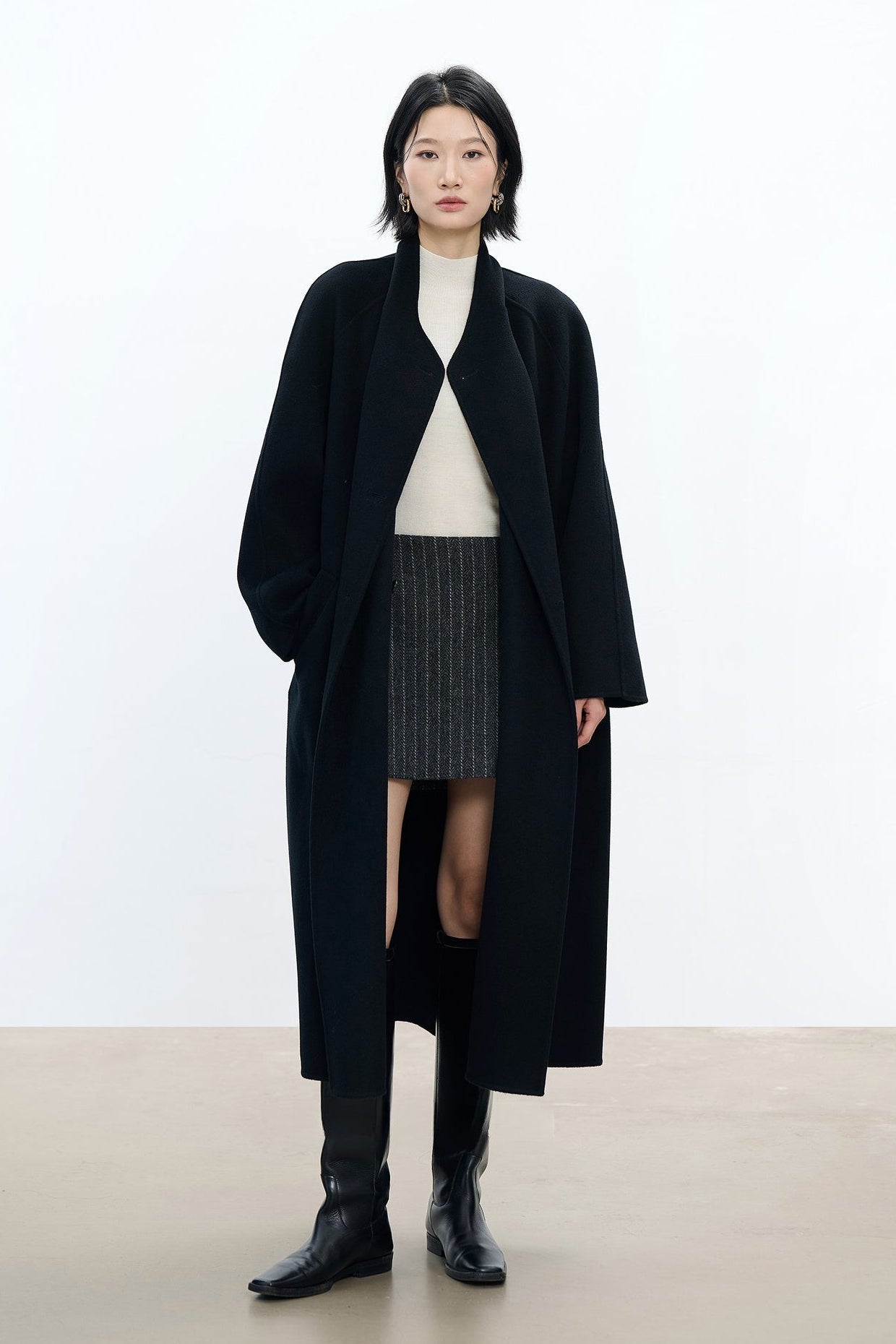 美麗諾羊毛粗呢條紋迷你裙 B4485