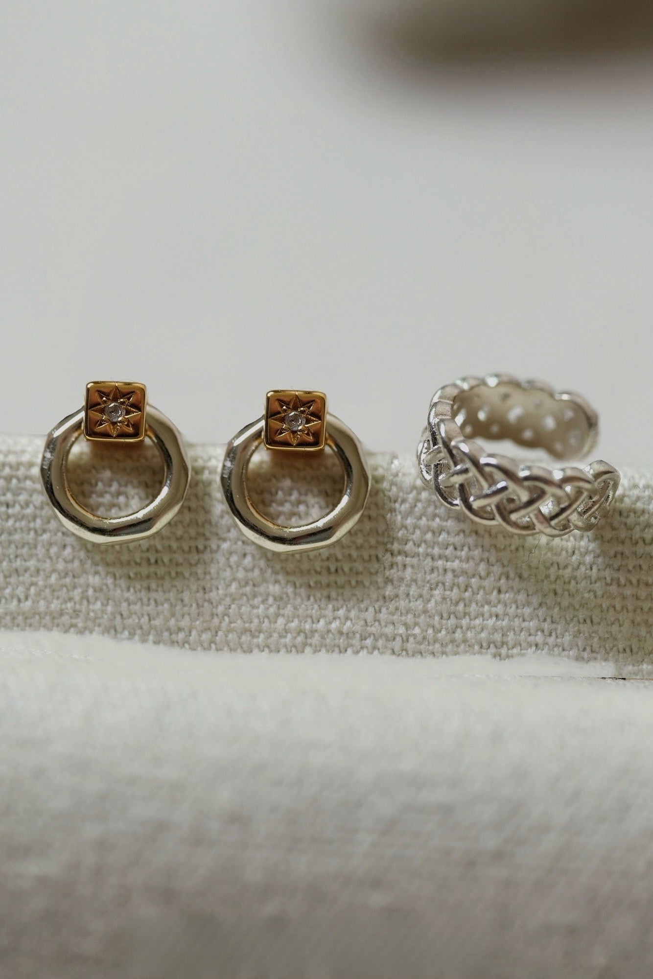 S925甜甜圈造型耳環和網狀耳夾 B4501