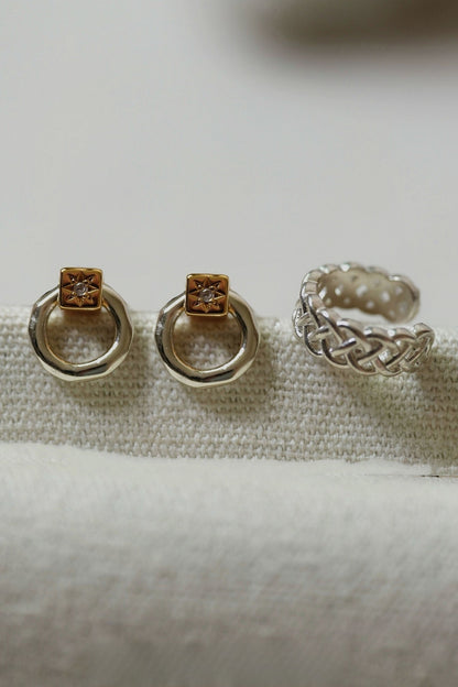 S925甜甜圈造型耳環和網狀耳夾 B4501