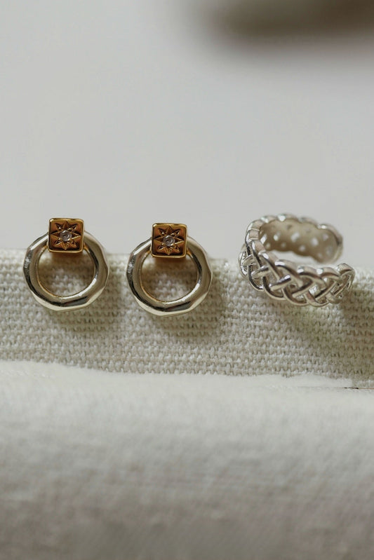 S925ドーナツデザインピアス・メッシュイヤーカフ　B4501