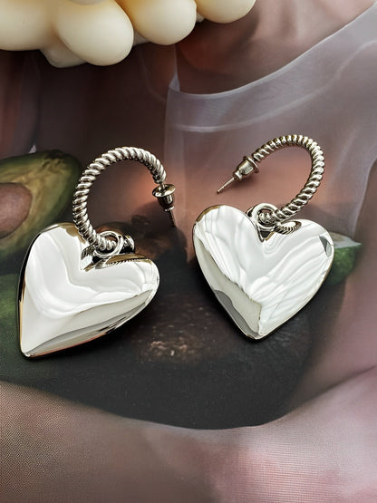 2WAY Silver Peach Heart Earrings B1327