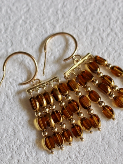 Retro glass bead fringe earrings B1273
