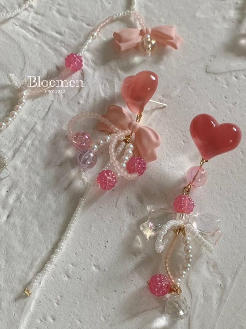 Pink Heart Ribbon Bead Earrings B1260