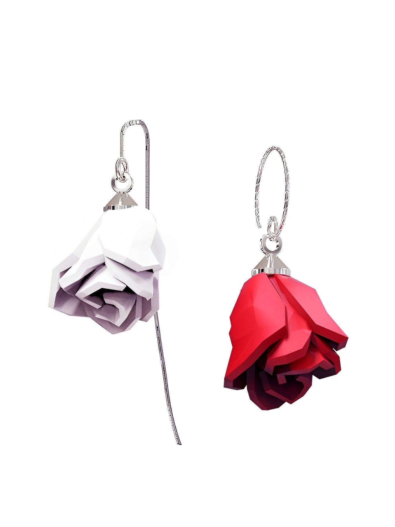 Red Rose White Rose Pair Earrings B1027
