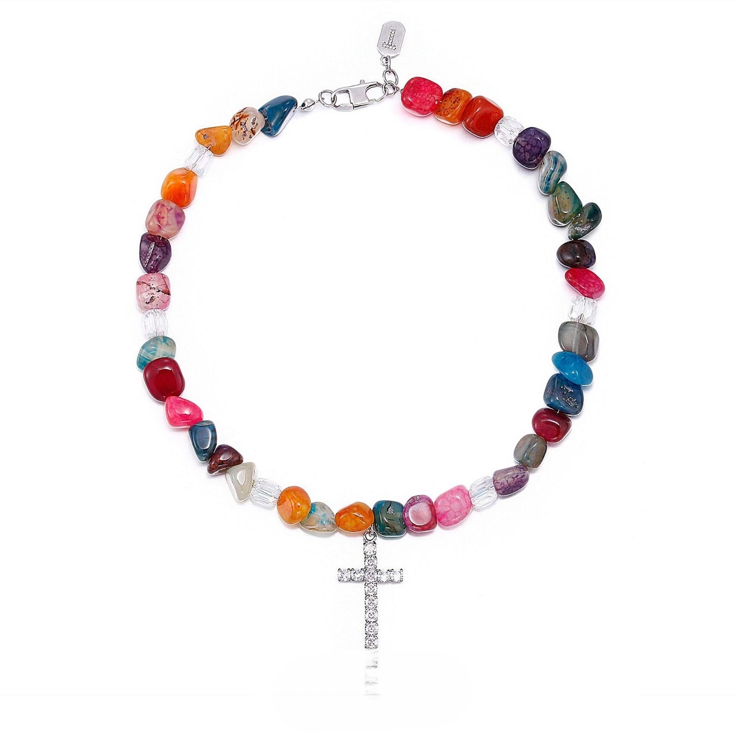 Cross zircon pendant color stone necklace B1658