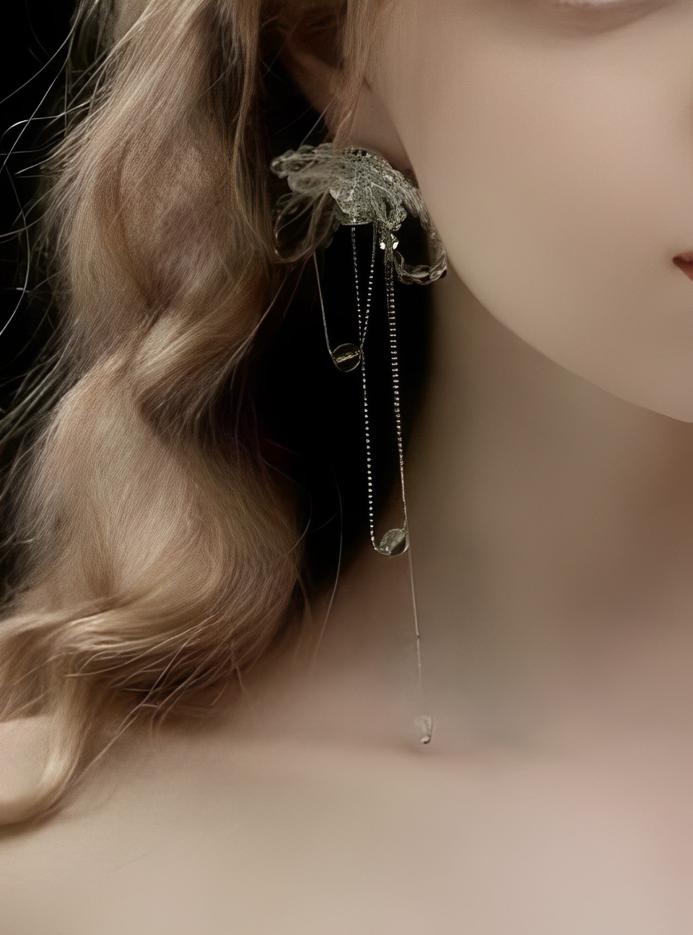Natural crystal butterfly tassel long earrings B1401