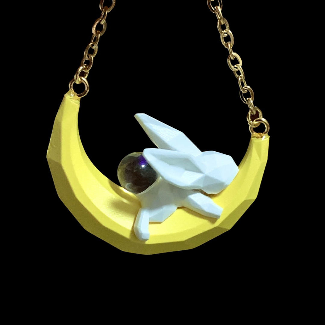 Sleeping Polygon Rabbit Moon Earrings B1209