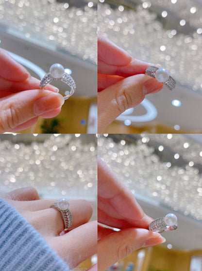 Silver lace pearl ring B1553