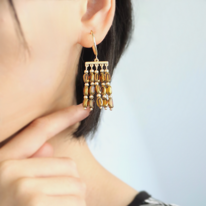 Retro glass bead fringe earrings B1273