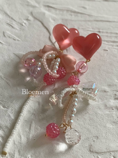 Pink Heart Ribbon Bead Earrings B1260