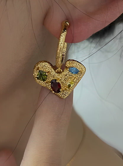 Love Heart Color Rhinestone Earrings B1465