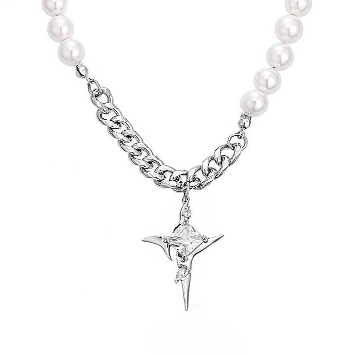 Pearl cross pendant necklace B1662