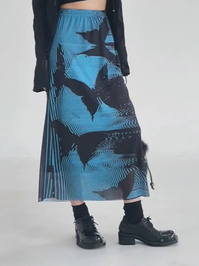 Butterfly print mesh skirt B1678