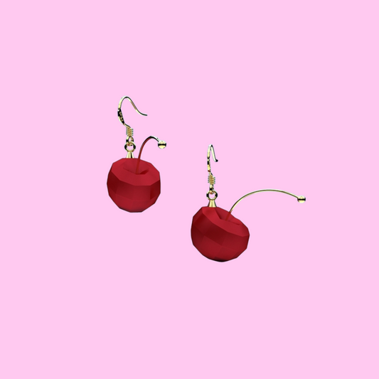 紅櫻桃多邊形耳環 B1118