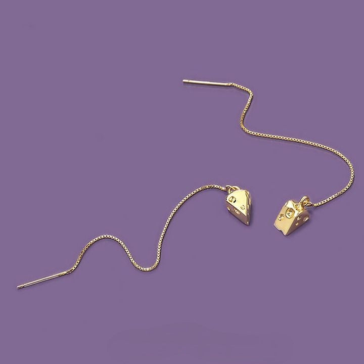 Mini cheese silver wire long earrings B1669