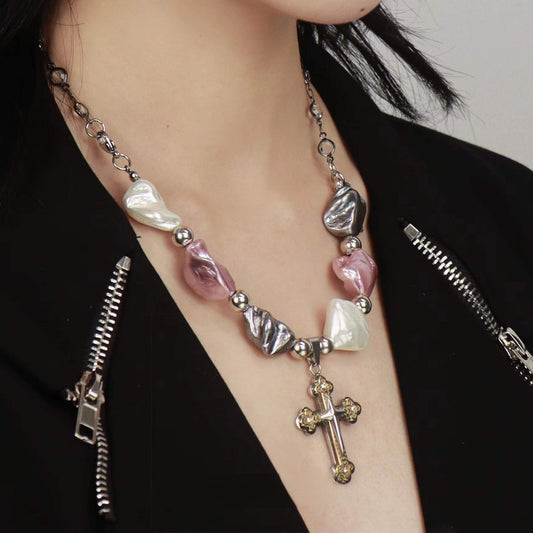 Natural Pearl Cross Necklace B1571