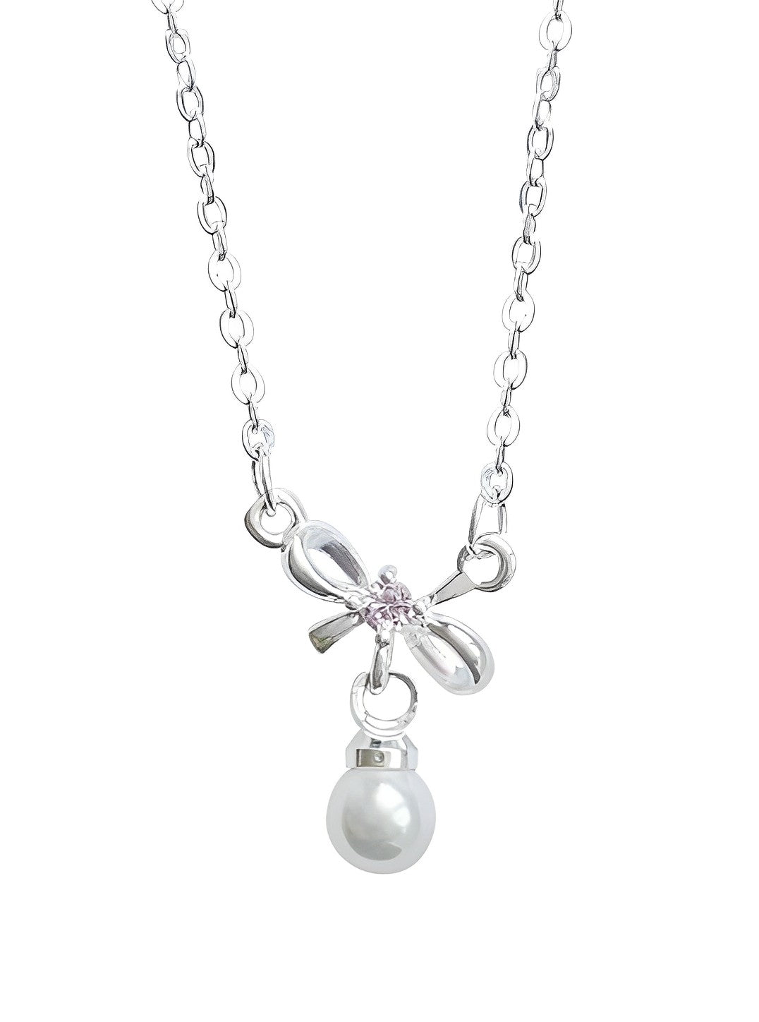 Pearl pendant silver necklace B1518