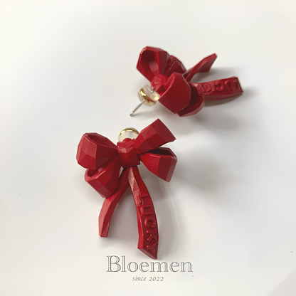 Red Polygon Ribbon Earrings B1088