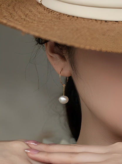 簡約珍珠吊式耳環 B1386