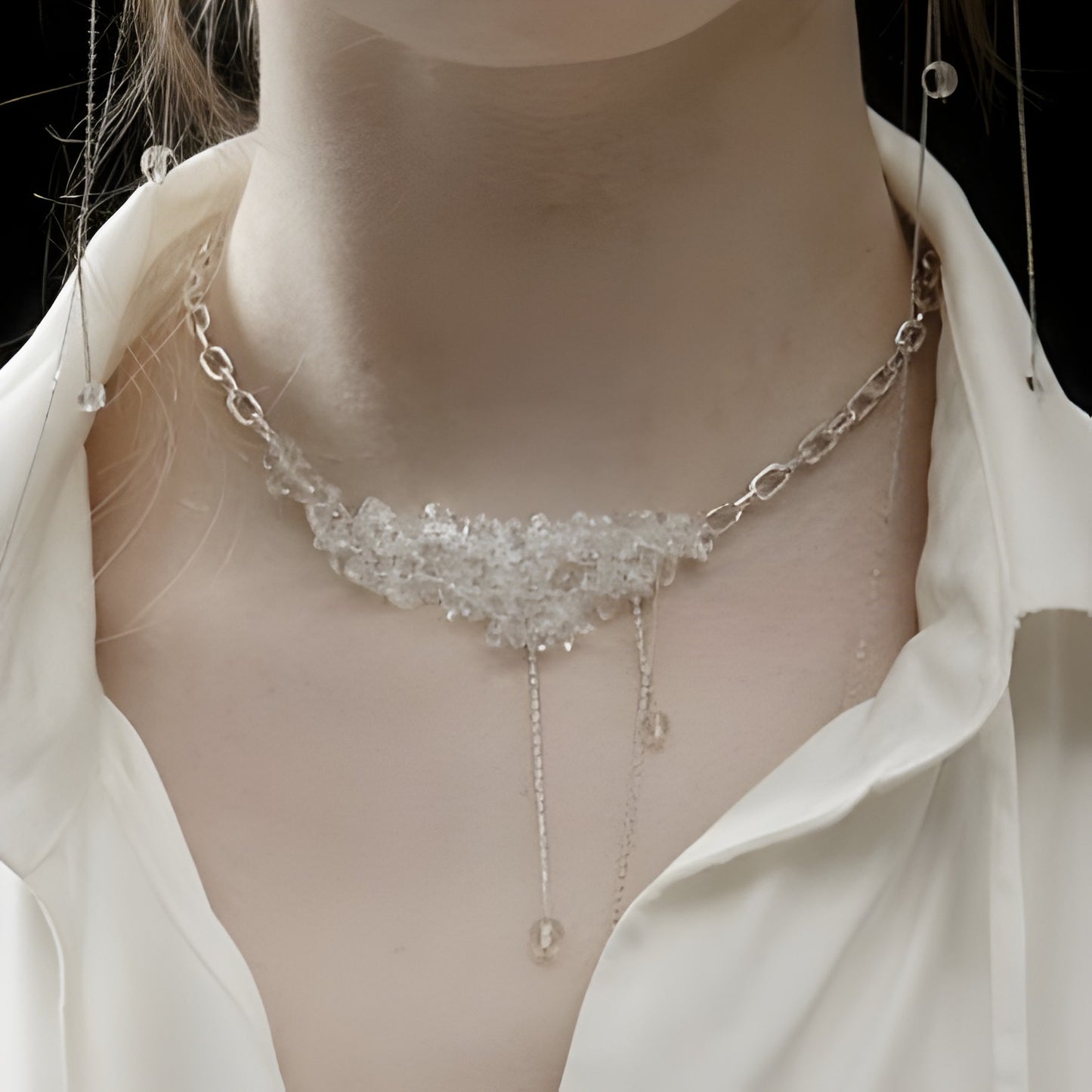 Natural White Crystal Tassel Necklace B1246
