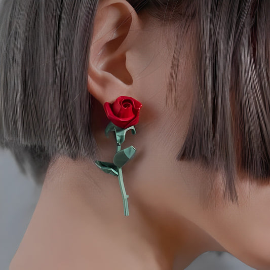 玫瑰多邊形圖案耳環 B1005