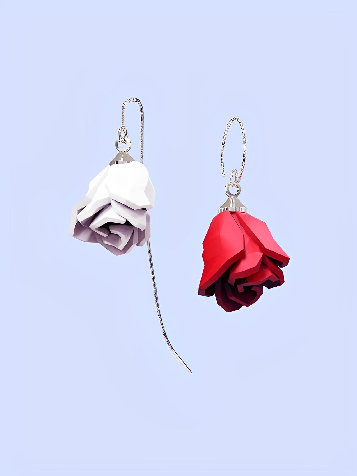 Red Rose White Rose Pair Earrings B1027
