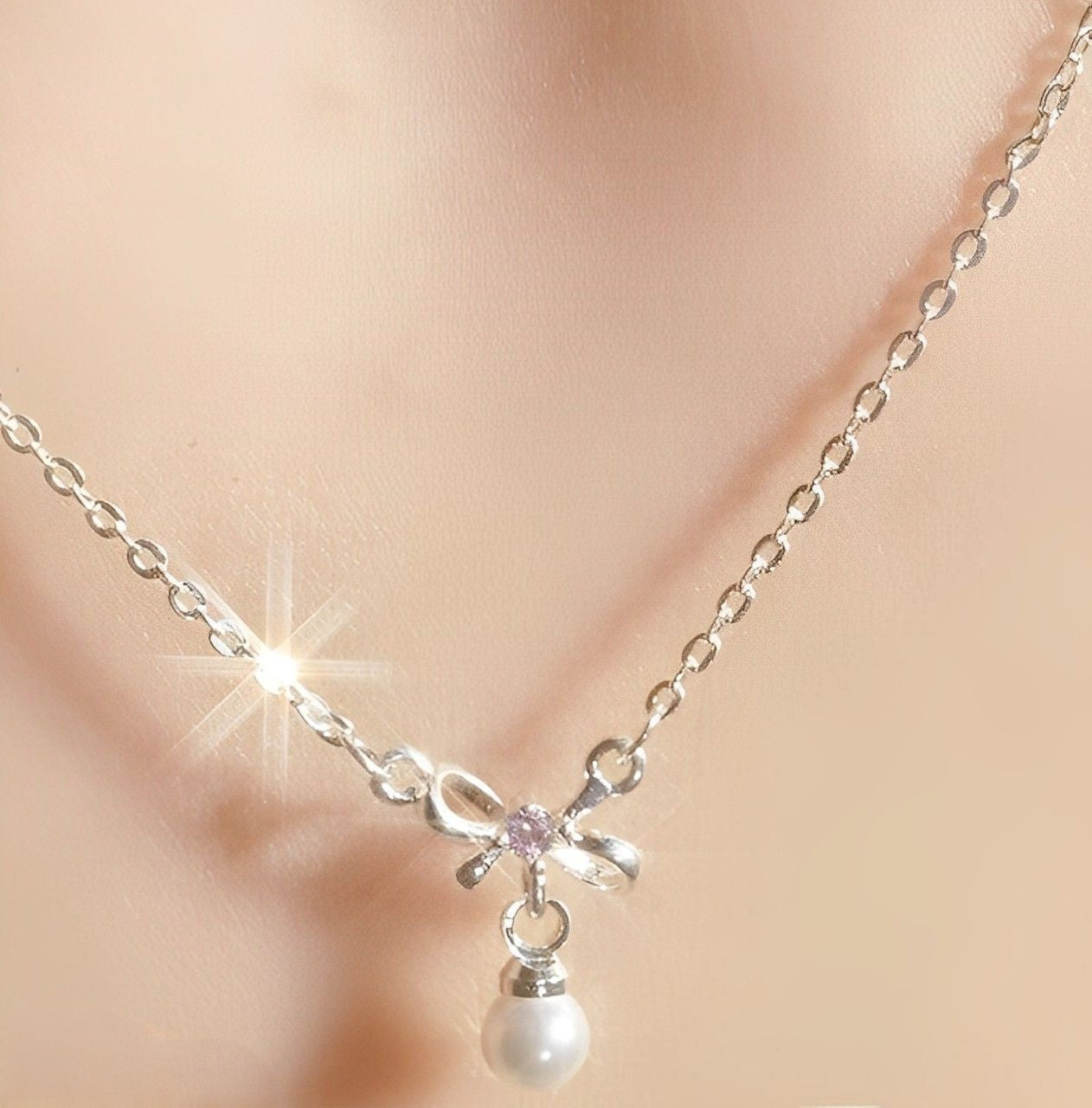Pearl pendant silver necklace B1518